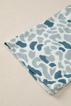 Gray Camouflage Print Single Chest Pocket V Neck Tee