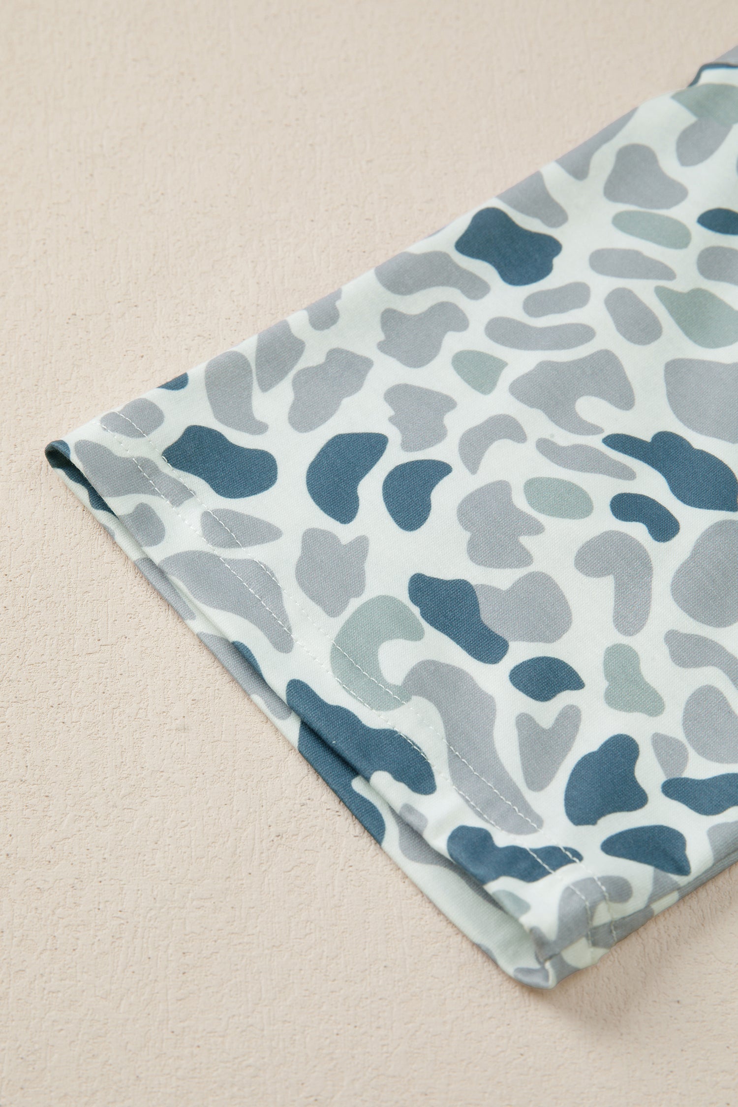 Gray Camouflage Print Single Chest Pocket V Neck Tee