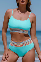 Striped Patchwork Spaghetti Strap High Waist Bikini Swimsuit