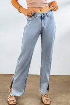 Sky Blue High Rise Slit Anklet Flare Jeans