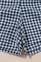 Blue Gingham Printed High Waist Shorts