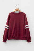 Red Dahlia Varsity Striped Detail Drop Shoulder Oversized Sweatshirt