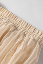Oatmeal Embroidered Mesh Overlay Flowy Long Skirt
