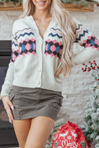 Pink Stripe Geometric Button Up Sweater Cardigan