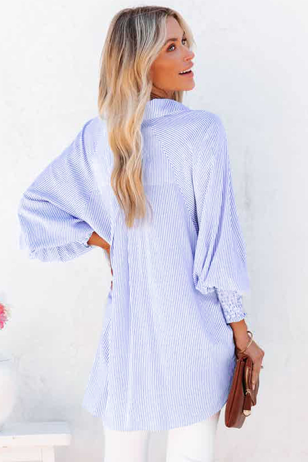 White Floral Lace Hollow-out Splicing Crinkled Shirt