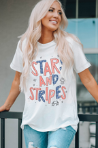 White STARS AND STRIPES Crew Neck Graphic Tee