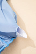 Beau Blue Ric Rac Trim Contrasted Patchwork Cutout One Piece Swimsuit