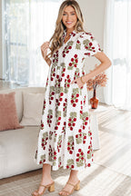 Floral Short Bubble Sleeve Tiered Maxi Dress