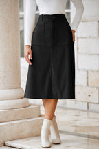 Front Slit Shift High Waist Midi Skirt