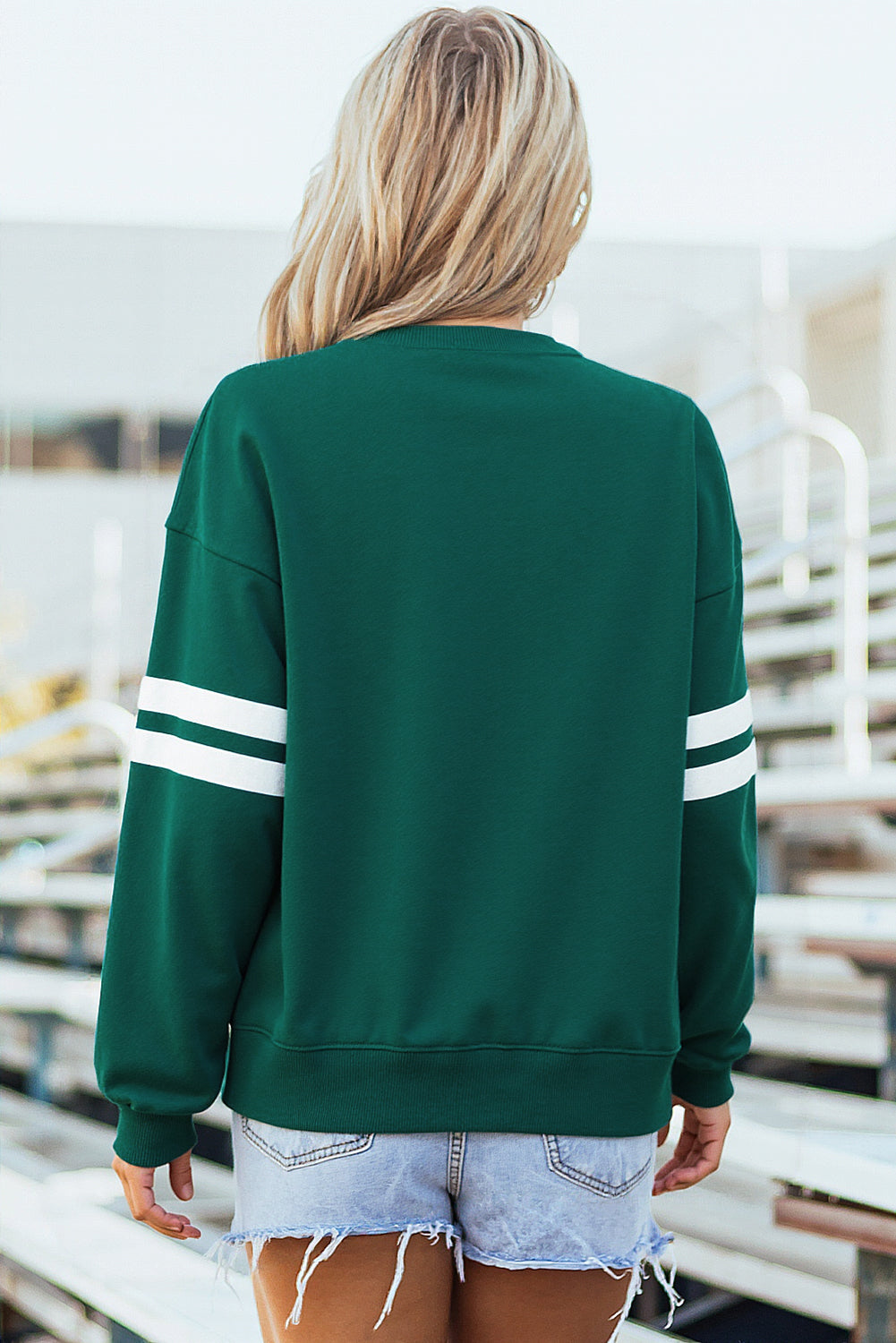 Tillandsia Purple Varsity Striped Detail Drop Shoulder Oversized Sweatshirt