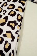 Khaki Leopard Long Sleeve Shift T Shirt Dress with Pockets