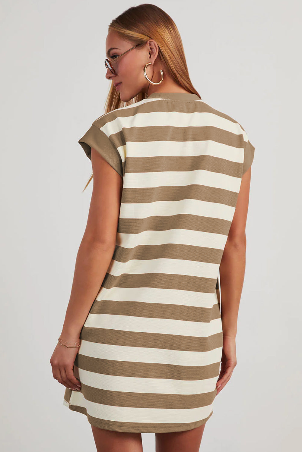 Striped Cap Sleeve Shift T Shirt Dress
