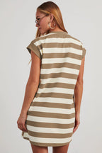 Striped Cap Sleeve Shift T Shirt Dress