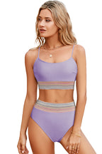 Striped Patchwork Spaghetti Strap High Waist Bikini Swimsuit