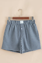 Blue Gingham Printed High Waist Shorts