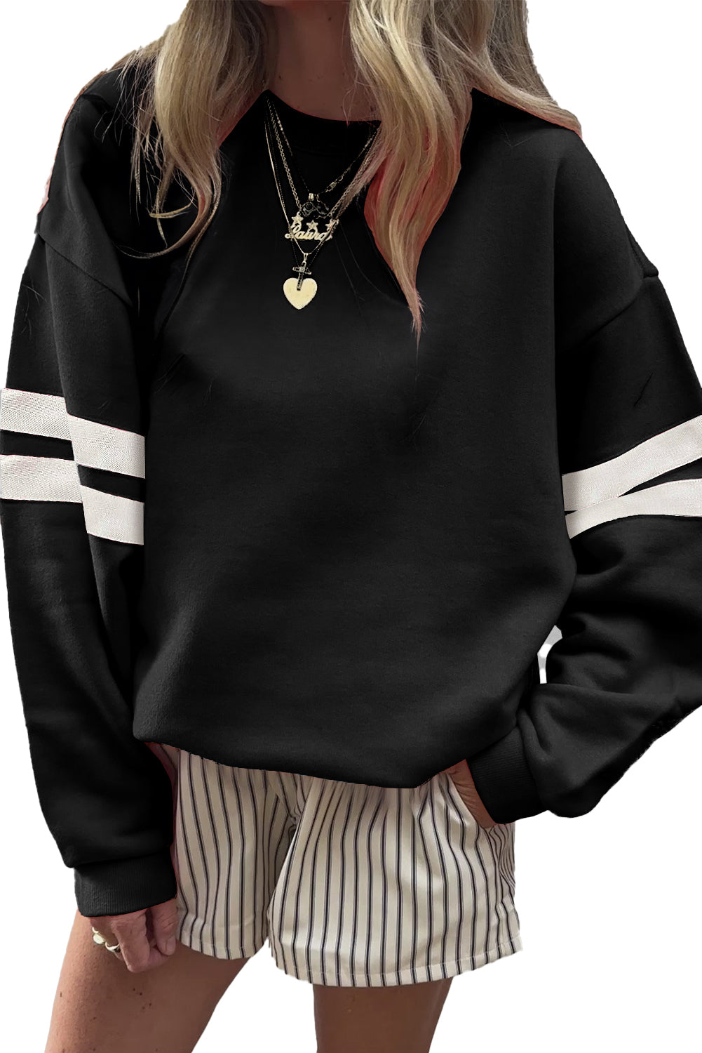 Tillandsia Purple Varsity Striped Detail Drop Shoulder Oversized Sweatshirt