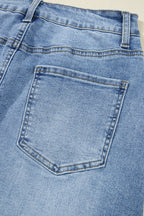 Myosotis Irregular Distressed Bottom Denim Midi Skirt