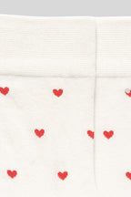 White Valentines Heart Pattern Crew Socks
