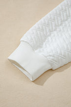 White Textured Pocketed Collared V Neck Pullover Sweatshirt