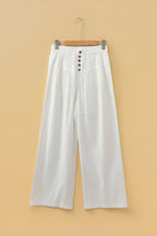 Jet Stream Drawstring Elastic Waist Button Pleated Detail Wide Leg Pants