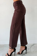 Red Sandalwood Solid Color Seamed Center Wide Leg Cropped Jeans