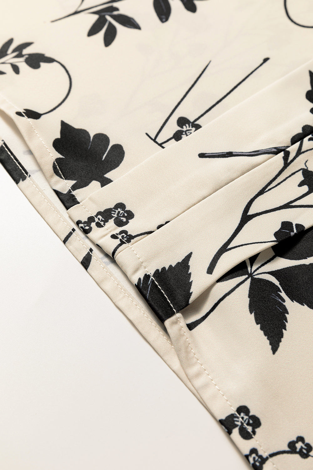 Khaki Botanical Floral Print Split Neck Long Sleeve Blouse