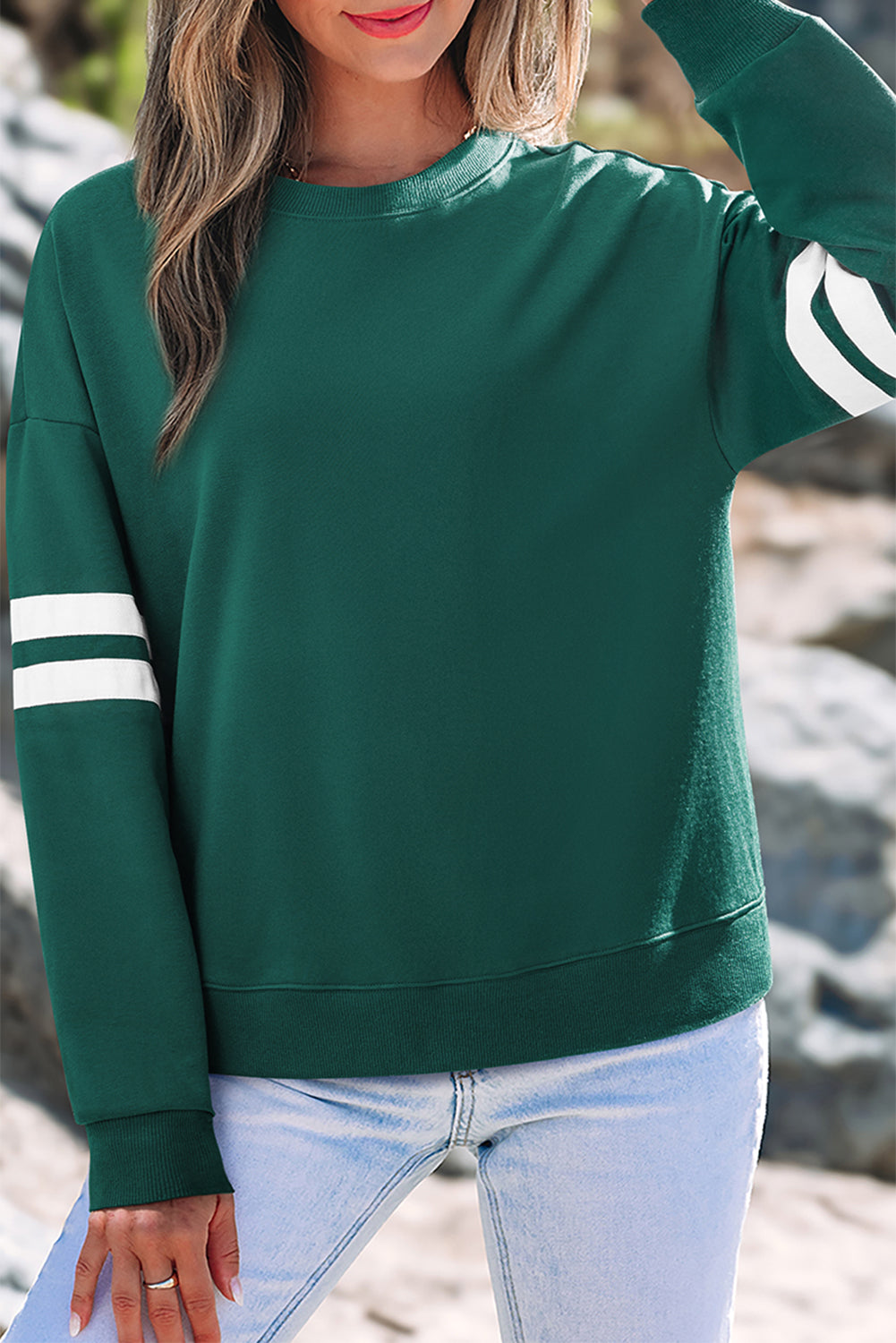 Tillandsia Purple Varsity Striped Detail Drop Shoulder Oversized Sweatshirt