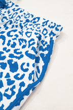 White Leopard Elastic Waist Lace up Contrast Trim Casual Shorts