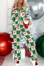 Green Holly Jolly Checkered Pattern 2pcs Long Pyjama Set