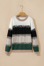 Black Stylish Color Block Pattern Drop Shoulder Sweater