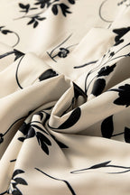 Khaki Botanical Floral Print Split Neck Long Sleeve Blouse