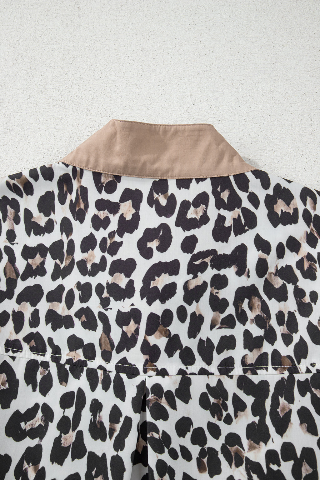 Multicolour Leopard Print Contrast Trim Button Split Neck Plus Long Sleeve Top