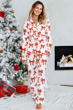 Red Christmas Bow Print Long 2pcs Pajama Set