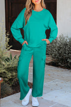Solid Color Pullover Top and Cargo Pants Set