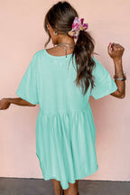 Moonlight Jade Solid Color Pocketed Raw Edge Babydoll Dress