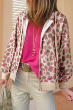 Rose Leopard Print Zip-up Hooded Sweatshirt