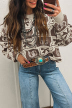 Light Blue Bows & Horseshoes Pattern Western Fashion Print Sweater