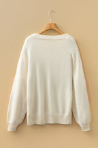 Beige Embroidered Floral Sleeve Round Neck Loose Sweater