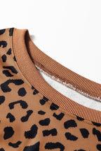Purple Stripe Color Block Patchwork Leopard Casual Sweatshirt with Slits