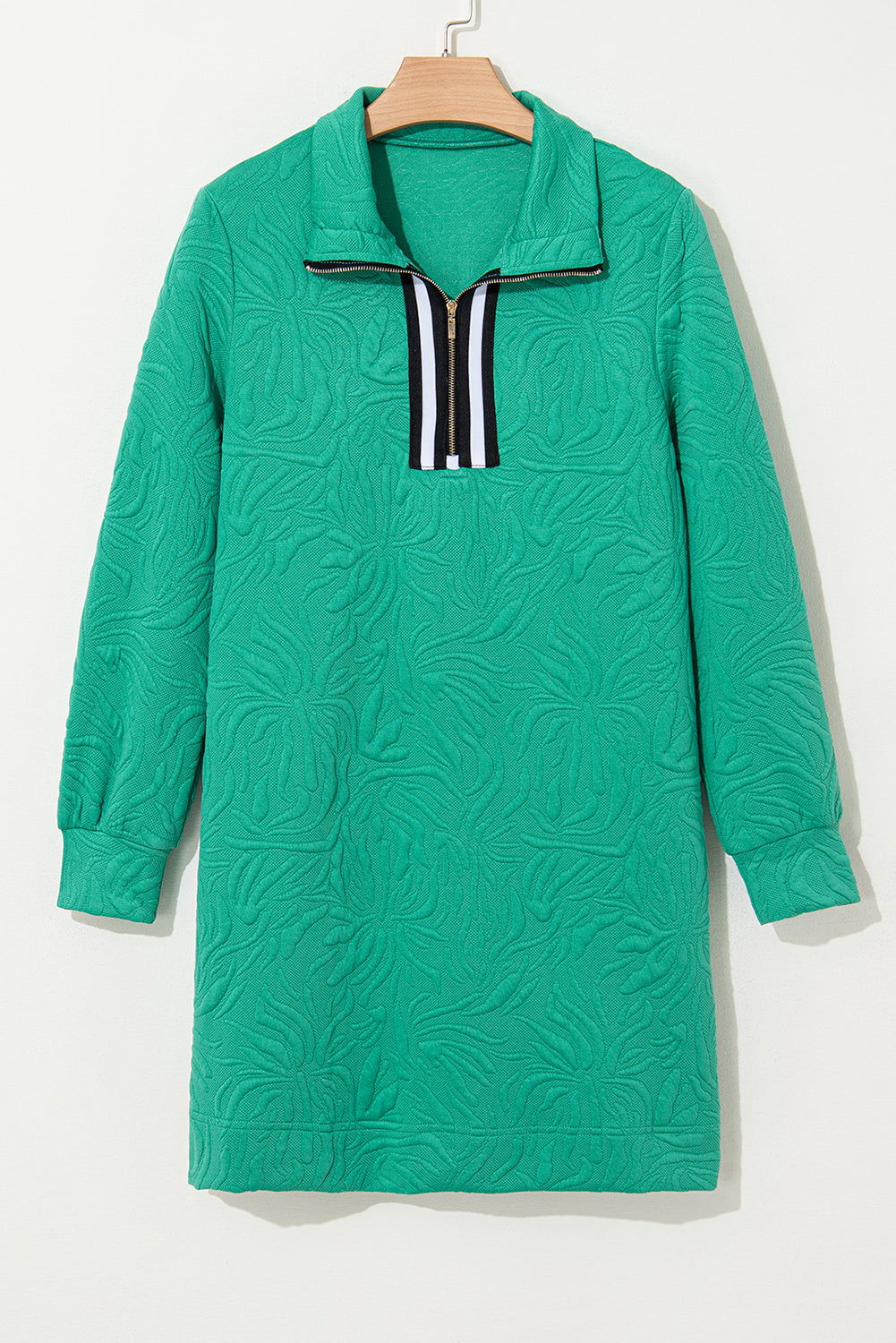 Jacquard Textured Quarter Zipper Shift Mini Dress