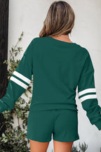 Varsity Striped Sleeve Drop Shoulder Sweatshirt and Short Set