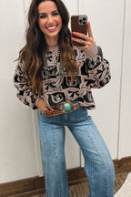 Light Blue Bows & Horseshoes Pattern Western Fashion Print Sweater