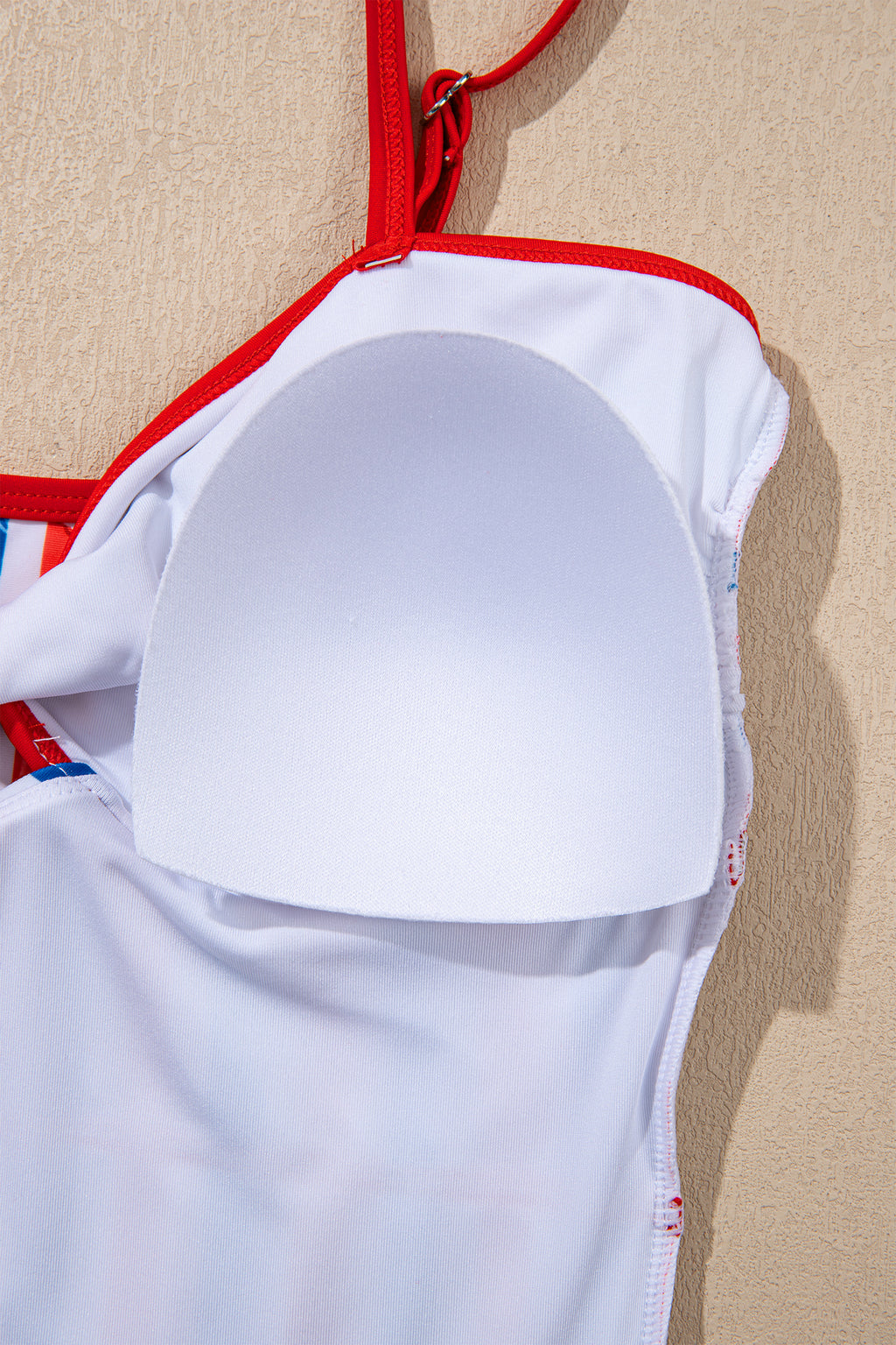 Red July 4th Stripes Star Floral Impression Cutout Spaghetti Straps One Piece Swimsuit