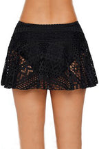 Black Solid Color Crochet Lace Skirted Bikini Bottom