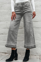 Grey Raw Hem Straight Leg Loose High Waist Jeans