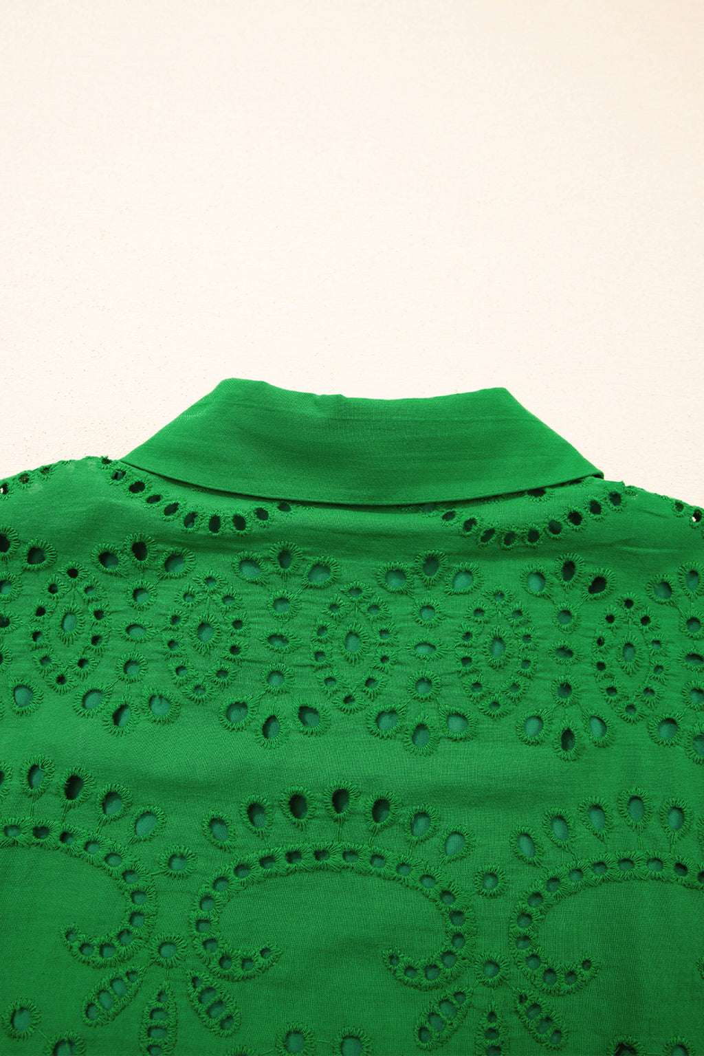 Green Solid Color Eyelet Embroidered T Shirt Mini Dress