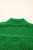 Green Solid Color Eyelet Embroidered T Shirt Mini Dress
