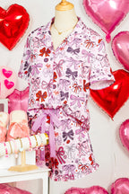 Pink Cute Ribbon Bows Printed 2pcs Short Pyjama Set