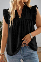Plus Size Swiss Dot Ruffle Lace Trim V Neck Tank Top