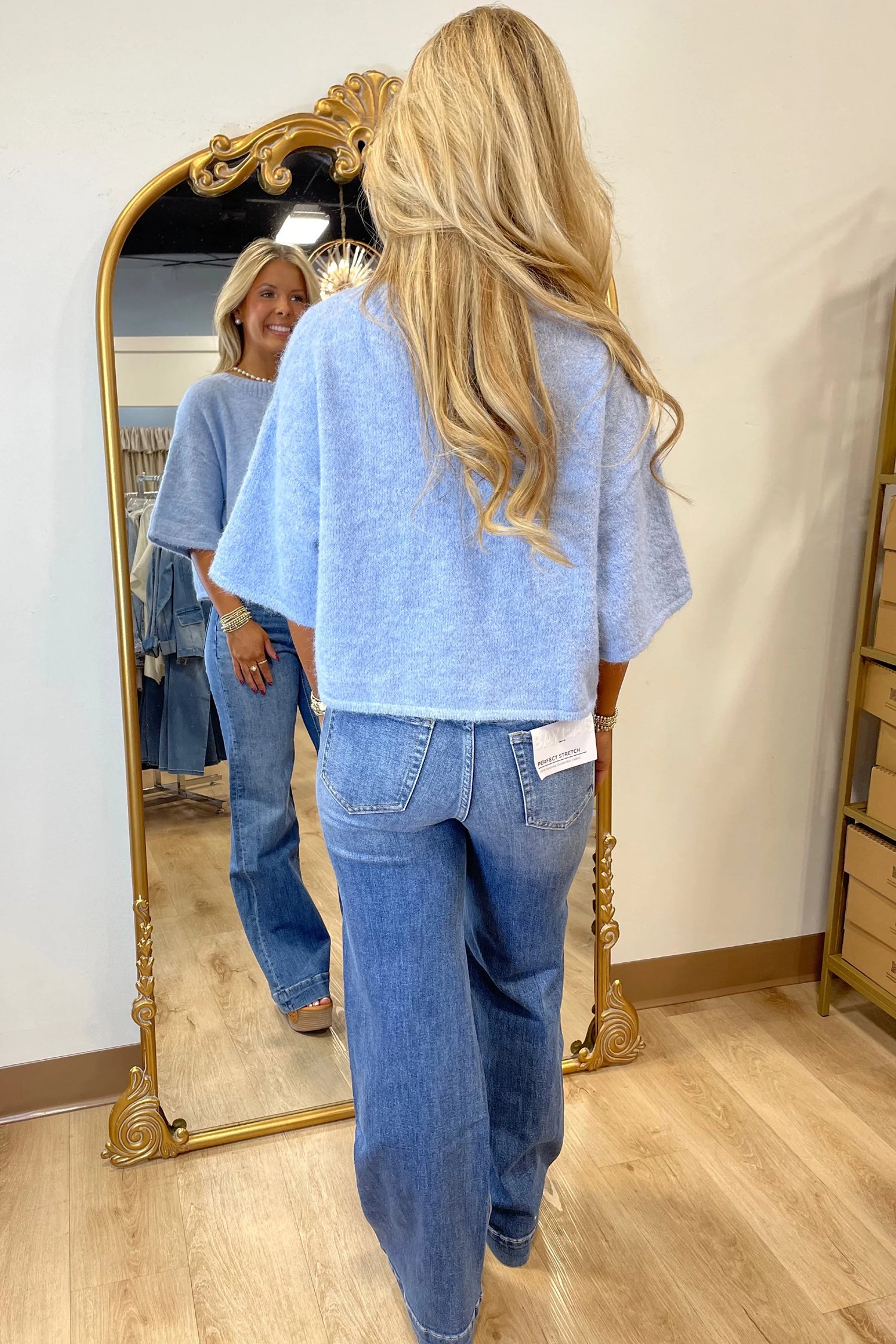 3/4 Sleeve Boxy Knit Button Down Sweater Cardigan